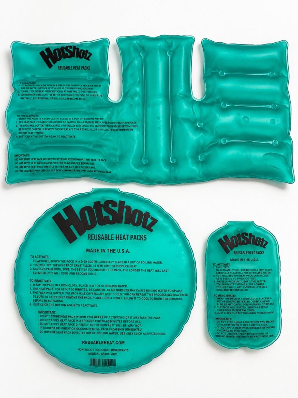 HotShotz Reusable Heat Packs 3-Piece Hot Cold Therapy Set Made in USA